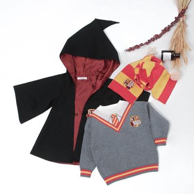 Kinder Britischer Stil Zauberer Cosplay Outfit: Herbst/Winter Robe, Umhang, Cape, Pullover und Schal.