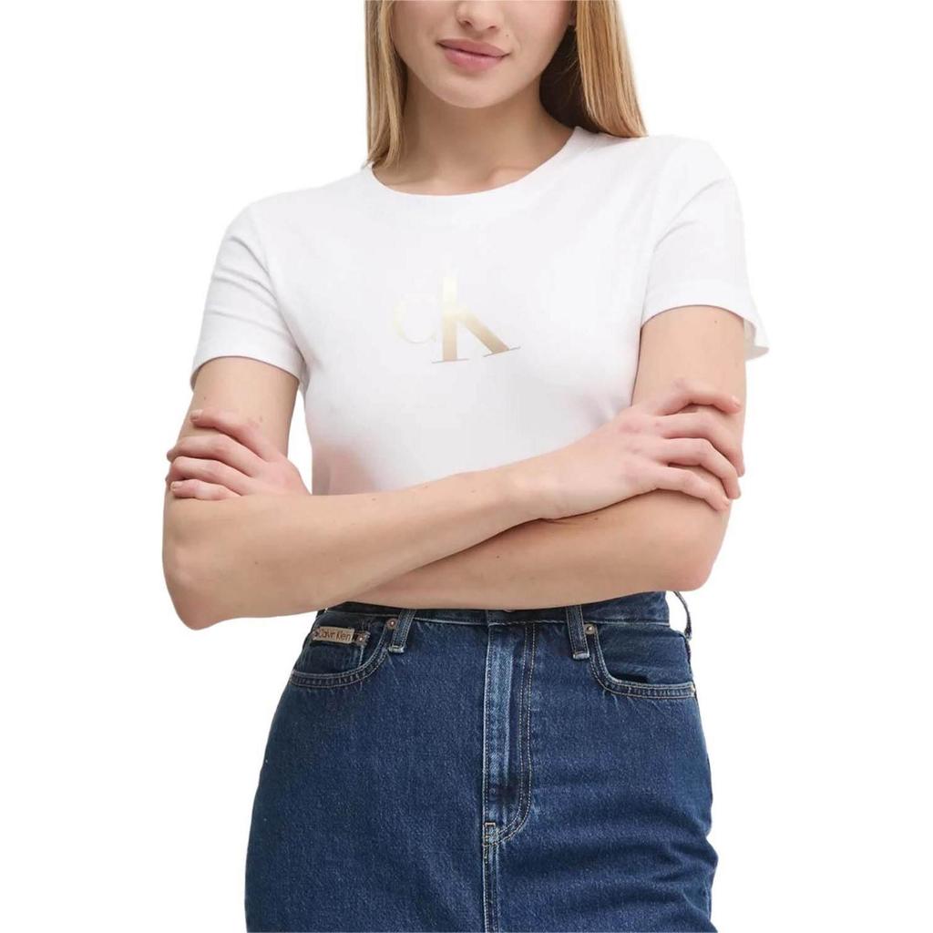 Calvin Klein Letter Print Slim Fit Round Neck Short Sleeve T-Shirt Women Tops White J20J224982-YAF