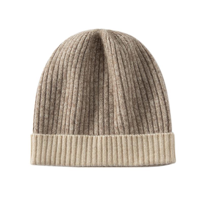 Autumn and Winter Thickened Cashmere Hat Unisex Color Matching Knitted Hat Head Hat Stack Hat Ear Protection Hat Cold Hat