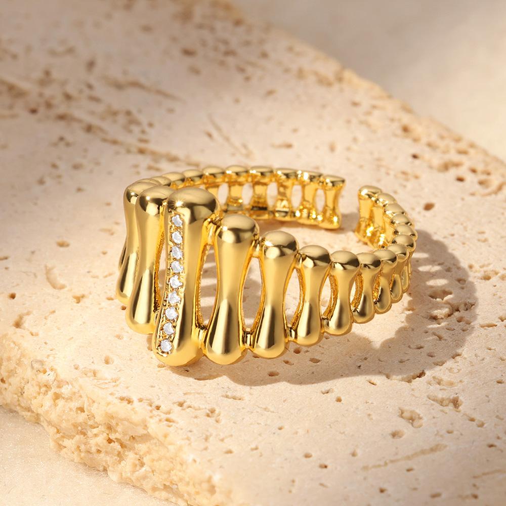 Zirkon Kristall Geometrische Ringe für Damen Edelstahl Goldfarbe Verstellbarer Fingerring Trendiger Hochzeitsschmuck Luxus