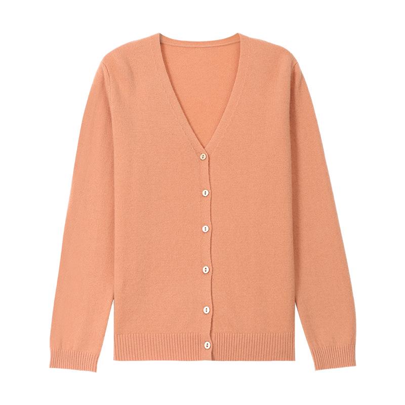 Women's 100% Wool V-Neck Cardigan - Spring/Autumn 2025, Long Sleeve, Petite, Lightweight Sweater