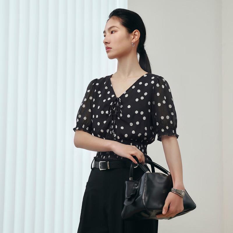 Women's 100% Cotton Puff Sleeve Polka Dot Blouse