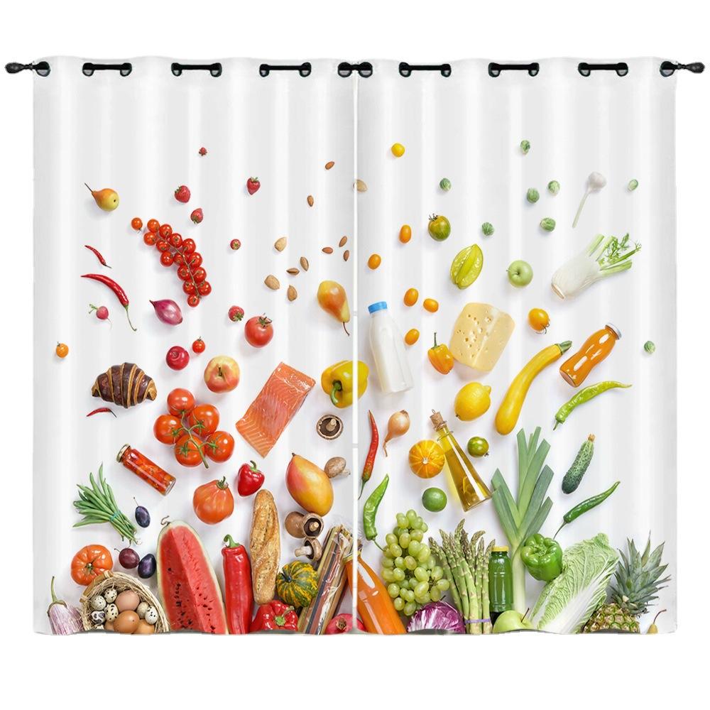 Curtains, Vegetables, Red Peppers, Digital Printing, Blackout Curtains, European And American Sizes, No Punching