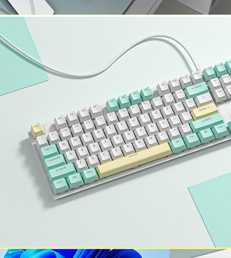 K99 Mechanical Gaming Keyboard, Hot-Swappable, Wired, Blue Switch, 104 Keys, for Laptop and Office e-Sports.