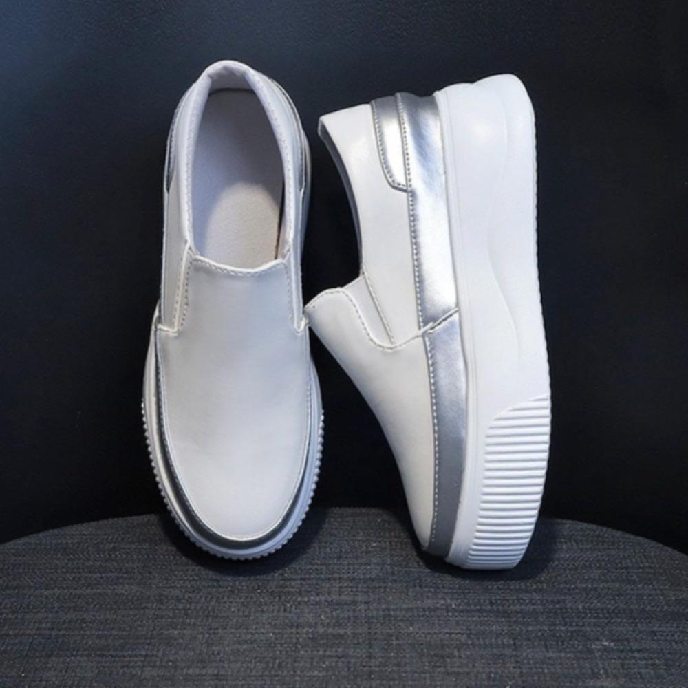 Fashion Loafers Women's Thick Soles Increase In Height White Shoes Women's Casual Shoes Height Increasing Shoes