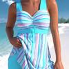 European & American 2025 Striped Ruched Tankini & High-Waisted Boy Shorts for Women