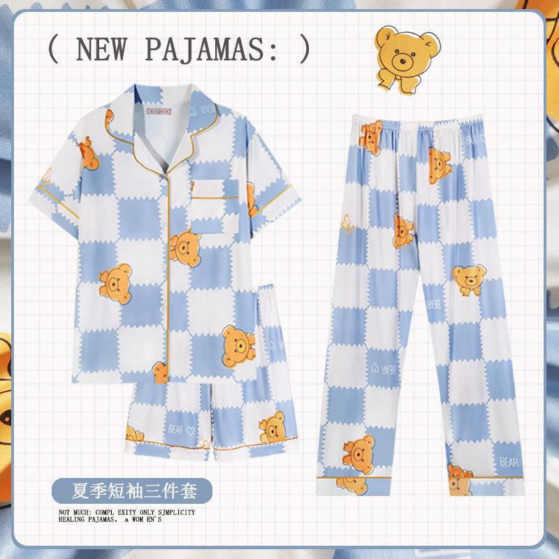 Soft Waxy Rabbit Pajamas Women's Japanese Milk Gentle and Cute Cartoon Girly Casual Short-sleeved Loungewear Three-piece Set