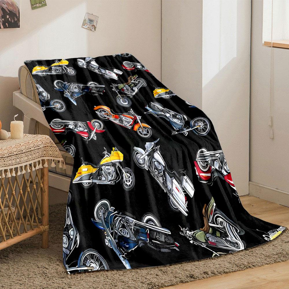 Motorcycle Pattern Blanket bedroom Blanket for Livingroom Couch lunch break Soft throw for Friend's festival Gift