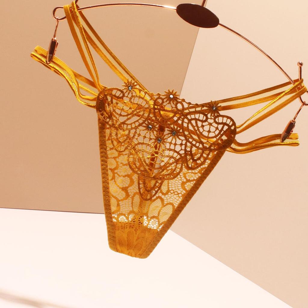 Transparent Rhinestone Mesh Thong - Seamless, Low-Rise, Thin-Strapped, Solid Color Women's T-Pants