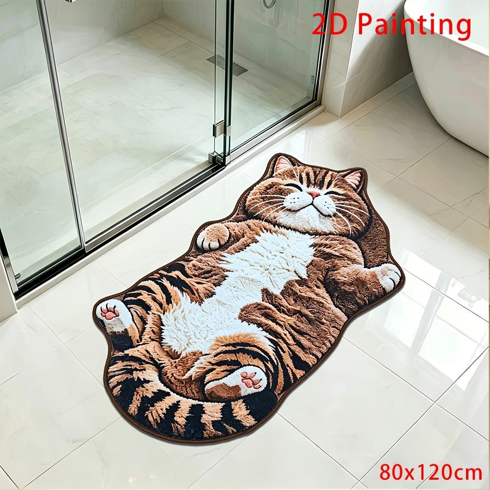 Cute Chubby Tabby Cat Shaped Doormat 2D Print Non Slip Waterproof Floor Mat For Bedroom Entrance Animal Home Decor Rug