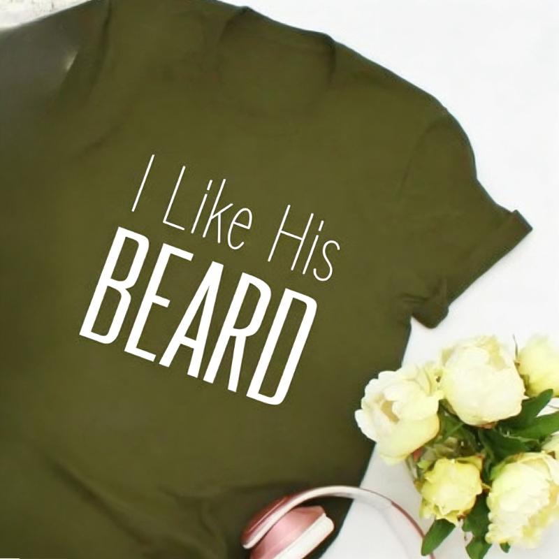 Ihr Hintern Ich mag seinen Bart Lustiger Einfacher Buchstabendruck T-Shirt Oberteile Valentinstagsgeschenk für Paare Niedlich Passend Normal Kurzarm