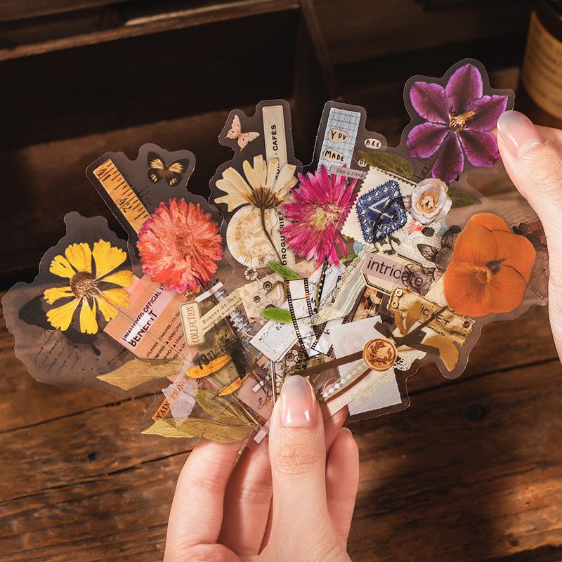 20 Pieces 3D Lifelike Dried Floral Stickers Vintage Botanical Patterns No-Residue For Album Gift Box Embellishment