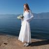 Sancai 2026 Spring High-Waist Pure Cotton A-Line Long Skirt
