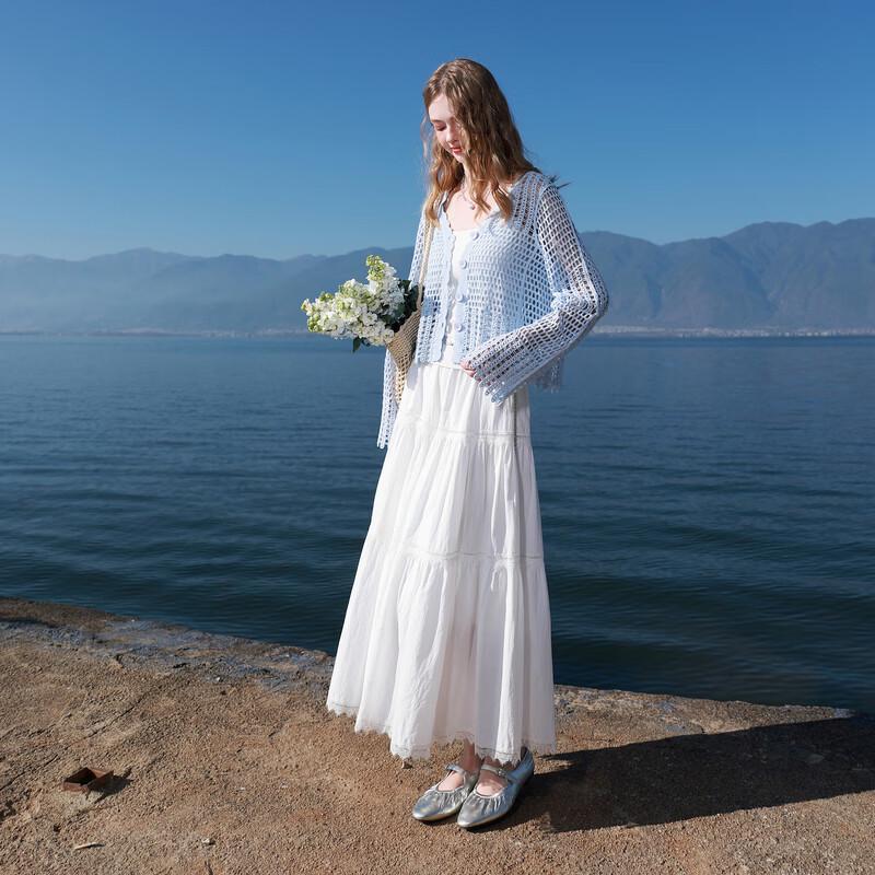 Sancai 2026 Spring High-Waist Pure Cotton A-Line Long Skirt