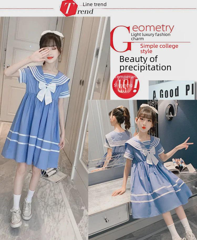 Girls' Summer Korean Sailor Collar Princess Dress