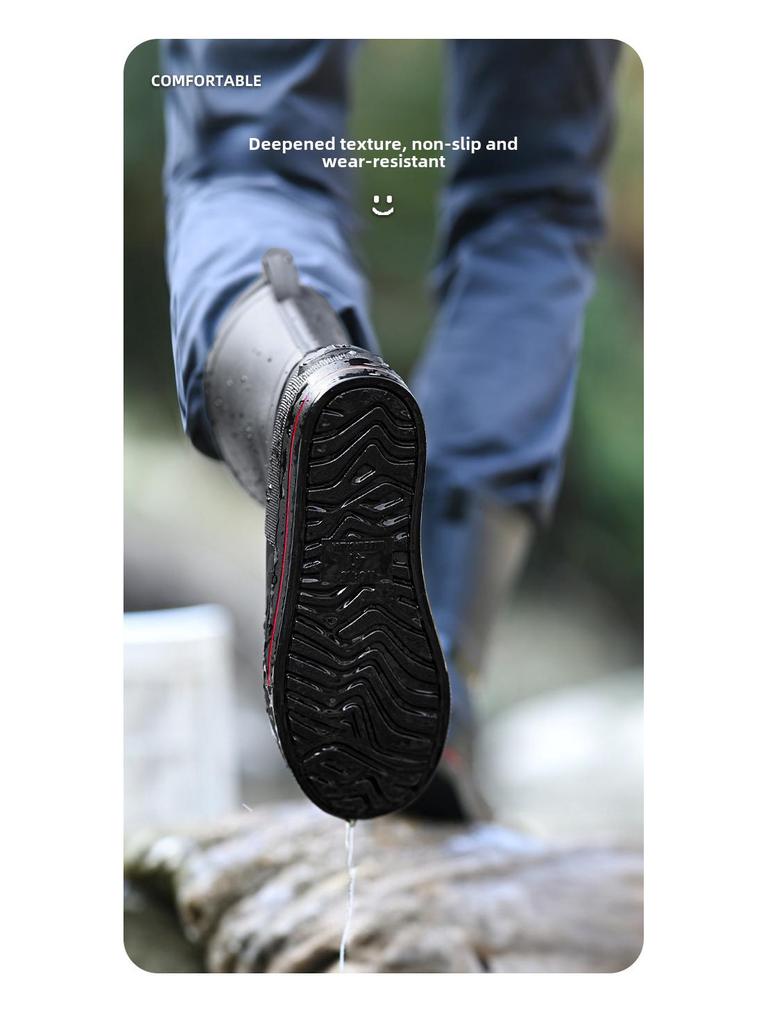 Herren Koreanischer Stil Wasserdicht Rutschfest Regenstiefel, Verschleißfest mit Plus Samt Warmfutter, Bequeme Mittelhohe Gummistiefel.