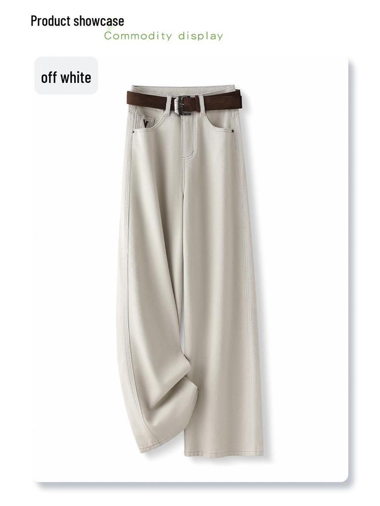 Women's 2025 Spring Off-White High-Waisted Slimming Loose-Fit Jeans