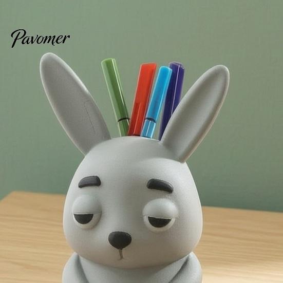 Lazy Animal Desk Organizer 3D Printed Rabbit Pen Holder, Large Capacity Organizer, Matte Finish Container Cute Pencil for Office Home School