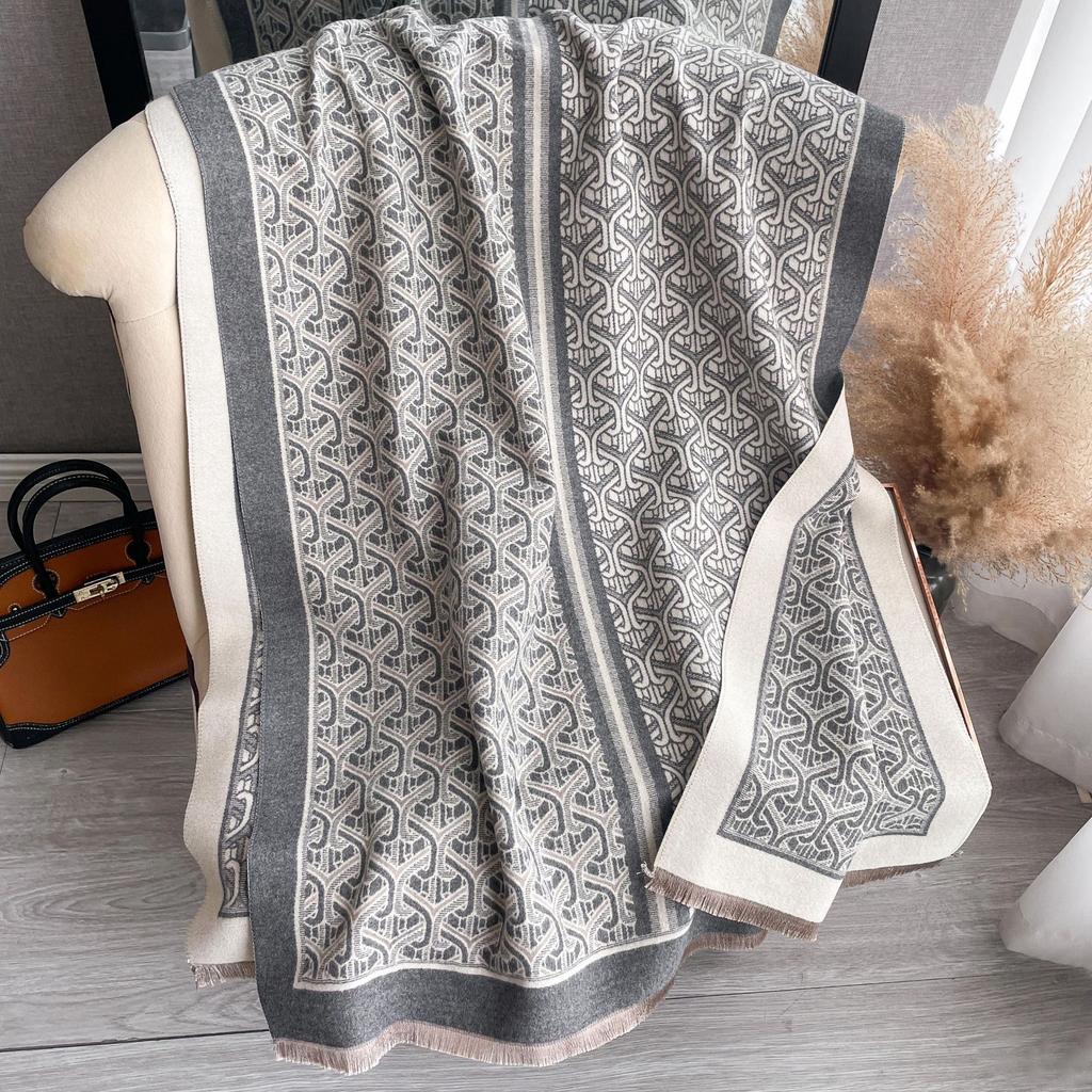 Korean Version Geometric Warm Scarf Double-Sided Imitation Cashmere Thickened Student Scarf Air-Conditioned Room Shawl Outside