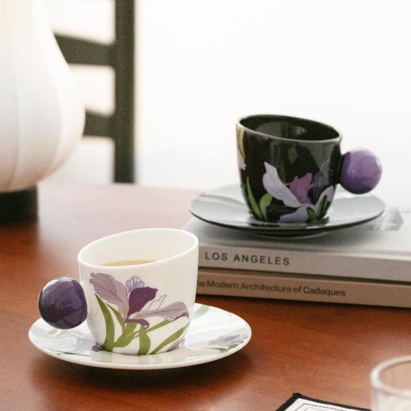 Iris Flower Ceramic Coffee Mug with Saucer