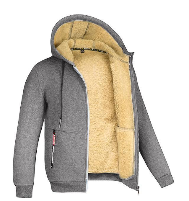 Men's Lambskin Hooded Sweatshirt, 2023 Fall/Winter, Trendy Solid Color, Plus Velvet, Thickened Jacket