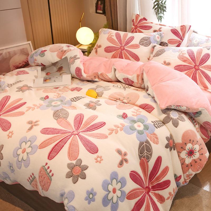 3Pcs Duvet Cover Set,1Pc Heart Print Thicken Winter Warm Duvet Cover with 2Pcs Pillowcases for Double Bed Funda Nordica Cama