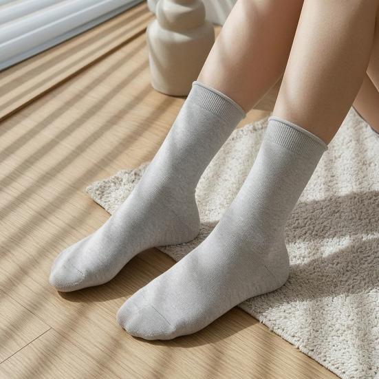Casual Korean Style Hosiery Women Mid-Length Crew Socks, Loose Cuff Mittens, Comfortable Breathable Athletic Socks Solid Color for Autumn Winter Daily
