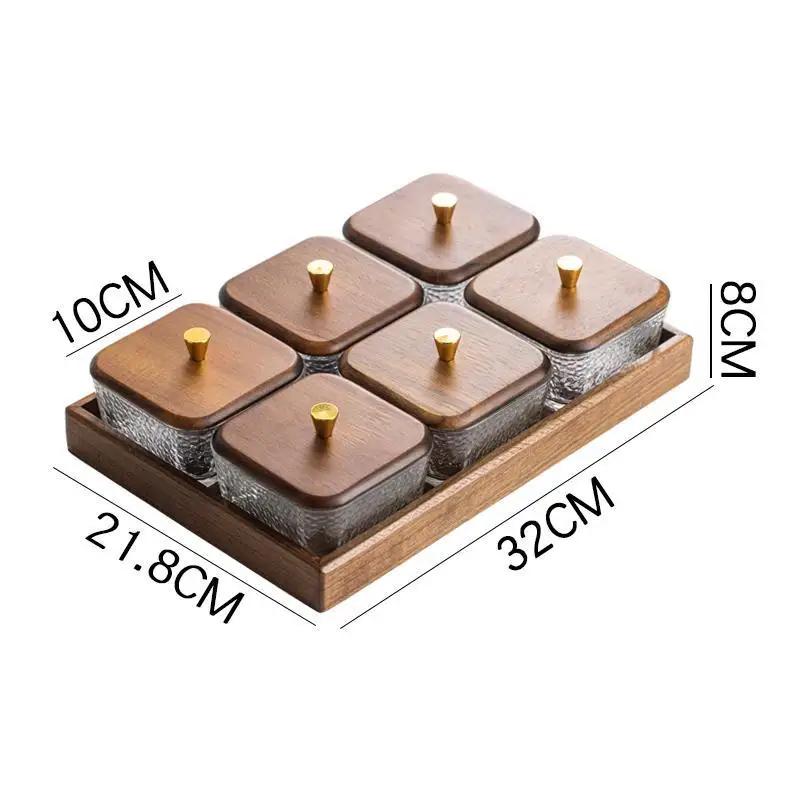 High-grade Solid Wood Glass Fruit Tray Bowl Household Living Room Tea Table Points Snack Candy Dry Fruit Tray Snack Nut Box