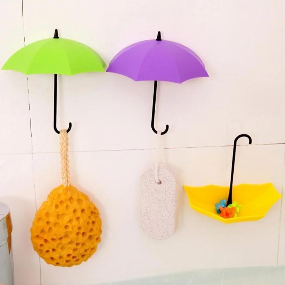 3Pcs Hooks Colorful Umbrella Wall Hook Key Hair Pin Holder Organizer Decor Beautiful Creative Small Umbrella Hook Home Supplies