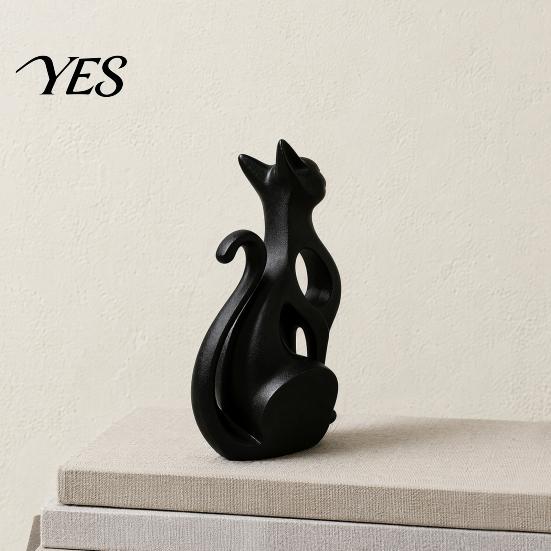 Desktop Cat Decor 3D Printed Hollow Figurine, Modern Abstract Sitting Kitten Statue, Artistic Design Animal Sculpture for Home Decoration, Gift Lovers