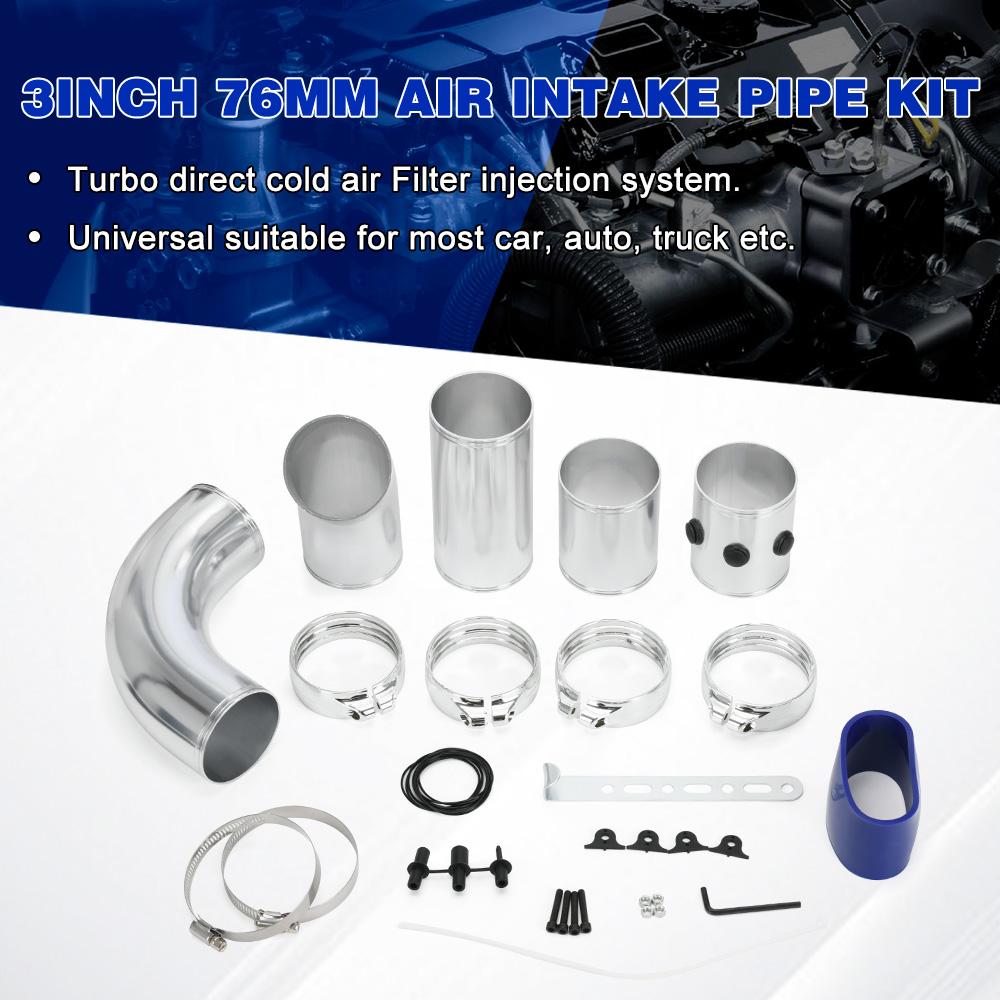 Universal 3 "76mm Air Inlet Pipe Aluminum Alloy Set Turbo Inlet Tube Direct Cold Air Filter Injection System Car Intake Pipe Set