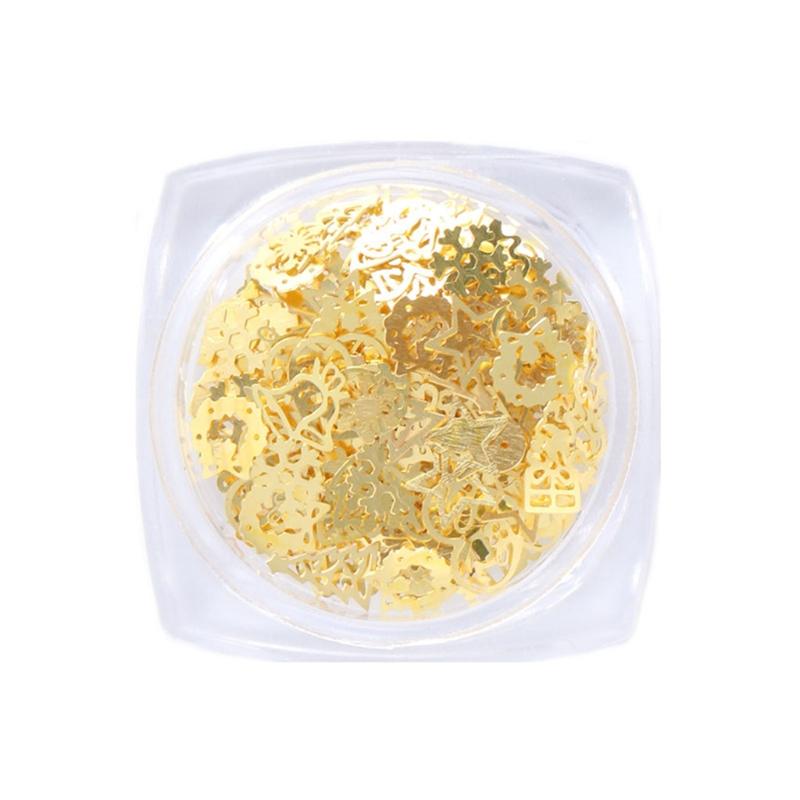Celebrate Christmas Golden Nail Sequins Paillette 3D Metal Nail Art Charms Decoration Snowflake X'mas Boots Trees Pack