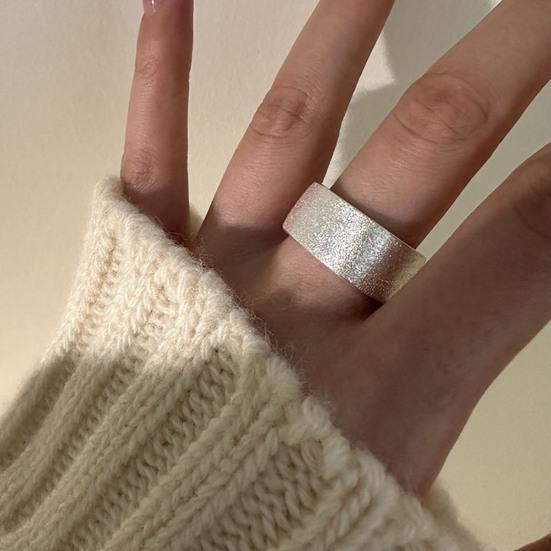 Simple Silver Band Ring Adjustable Open Ring Minimalist Handmade Wide Band Ring Couple Jewelry for Men Women