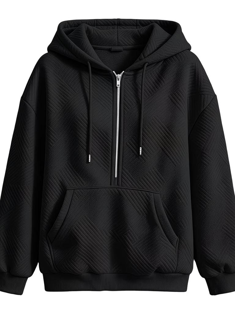 European and American Jacquard Zip-Up Hooded Cardigan with Drawstring Pockets