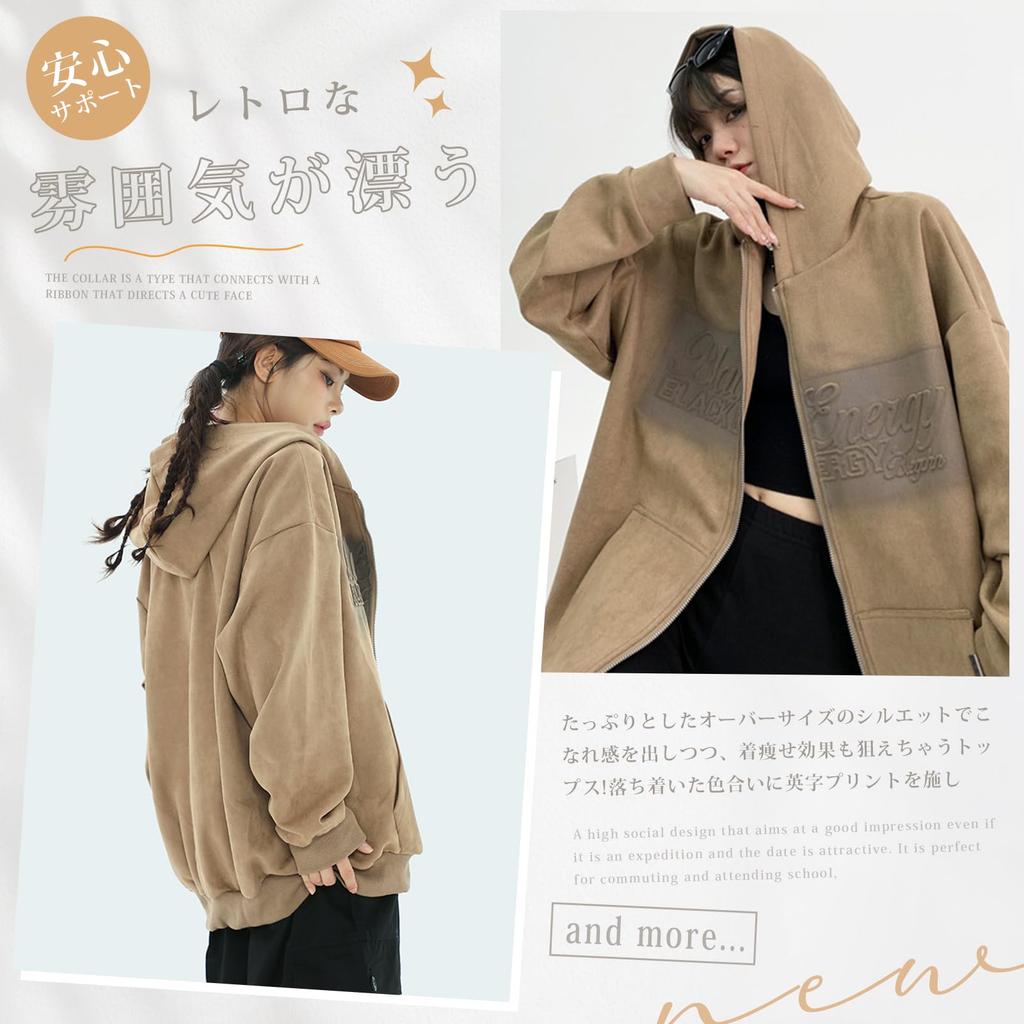 Classic English Lightweight Suede Long Open and Plus Sizes Stylish [xppe] Women's Hoodie, Logo, Coat, Sleeves, Front, Soft, Warm, Windproof,