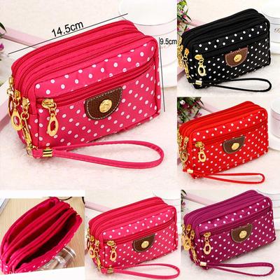 Moda feminina carteiras pequenas bolsas de lona dot senhora zíper moneybags embreagem moeda bolsa bolso carteira cartões titular sacos de pulso