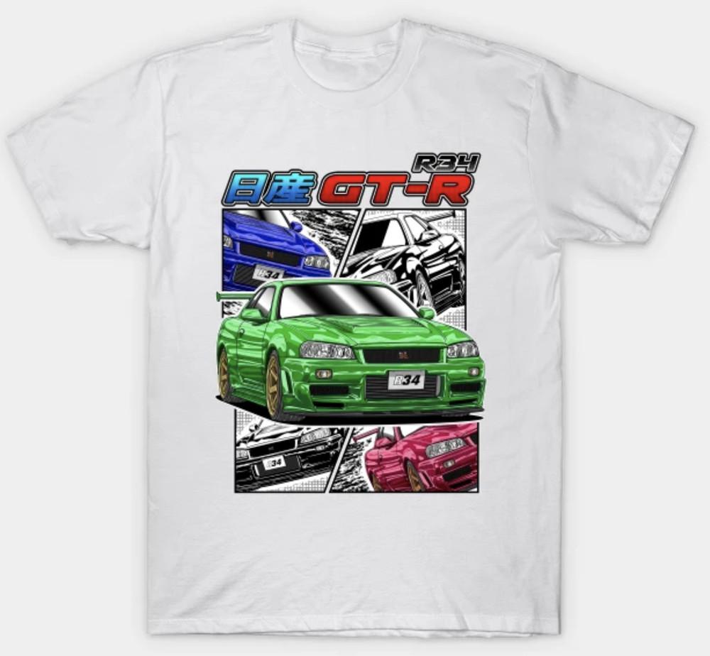 

GTR R34 Japanese Car Short Sleeve s Mens Unisex S-3XL White Unisex T-Shirt XL