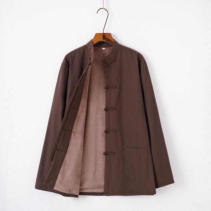 Men’s Winter Cotton Padded Tang Suit Jacket - Chinese Style Stand Collar for Middle-aged and Elderly