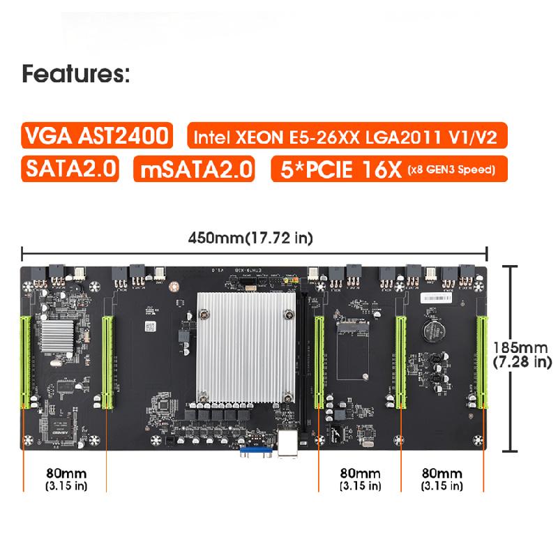 Motherboard for mining ETH79-X5B, supports all graphics cards, large interval of 80 mm, ddr3 memory, SATA with VGA interface