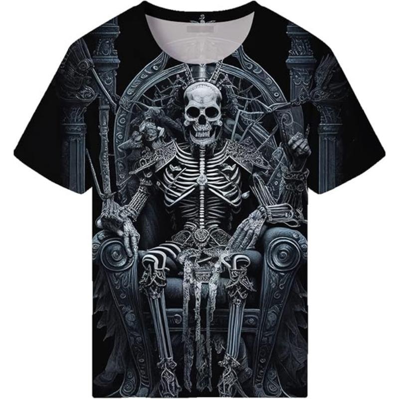 Męski Letni T-shirt 3D Modny Casualowy Luźny Wzór Nadruk Czaszki Okrągły Dekolt Krótki Rękaw T-shirt Top 6XL