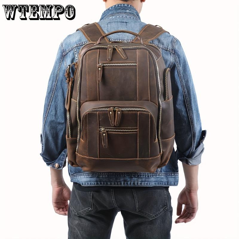 Vintage Men's Genuine Leather Backpack Classic Outdoor Travel Bag Large Capacity Crazy Horse Leather