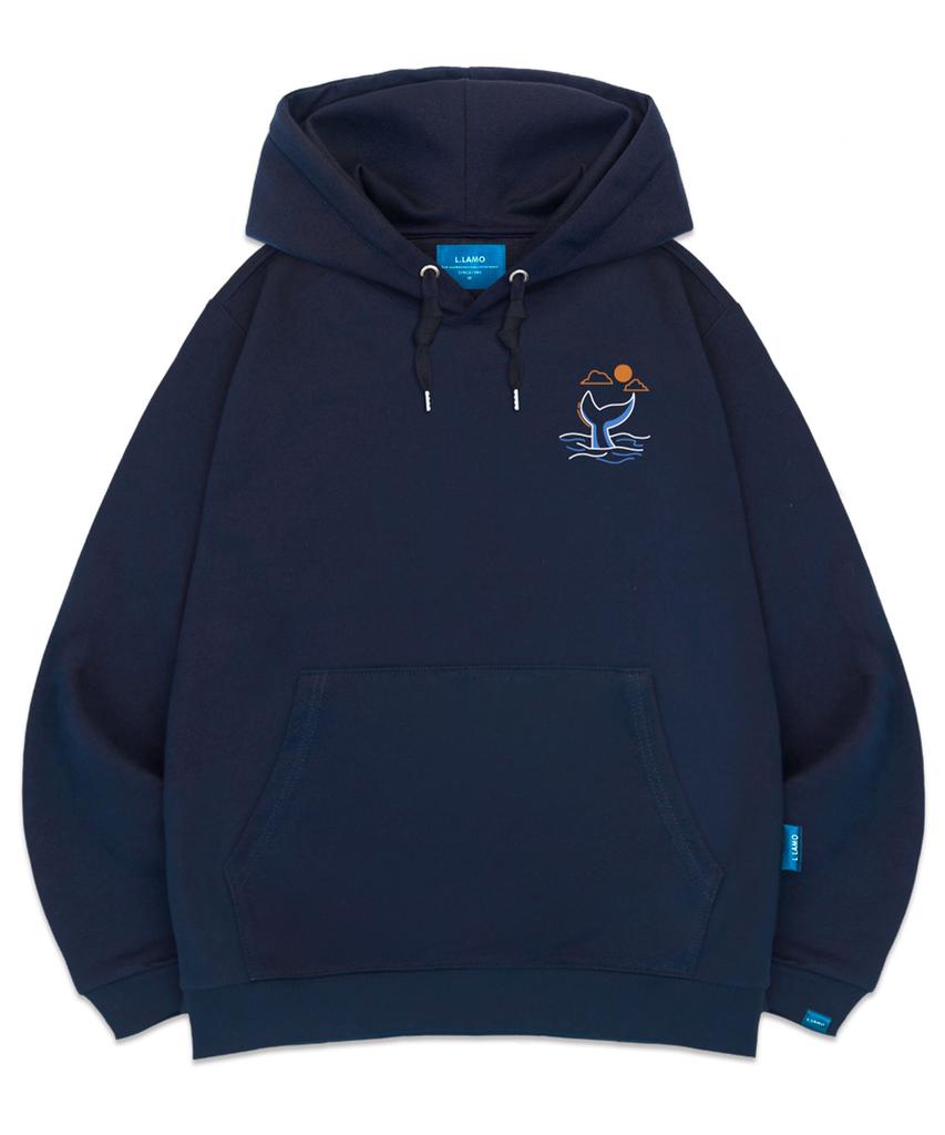 Fleece-Lined H-Neck Whale Tail Hoodie Unisex Big Sizes M~4Xl