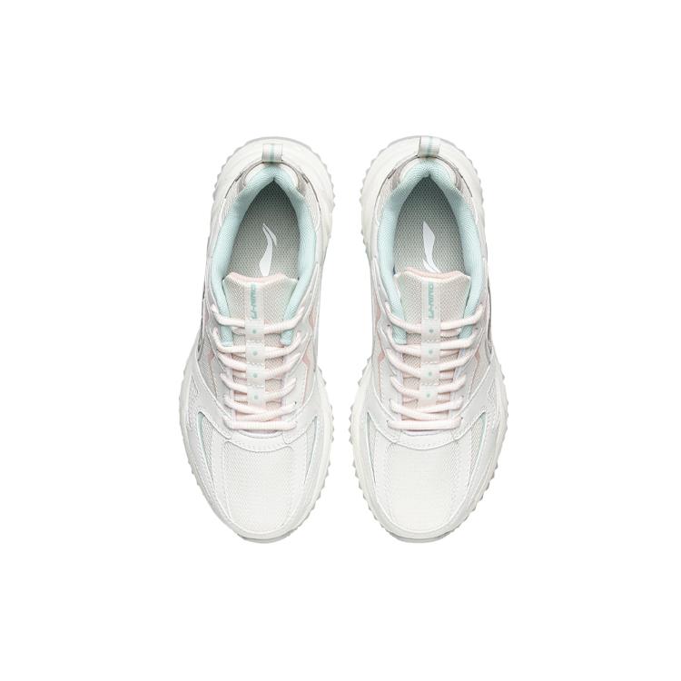 Li Ning Abrasion Resistant Slip Resistant Lightweight Low Top Running Shoes Women's White Pink ARLQ004-5