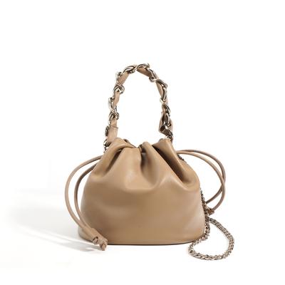 Versatile Crossbody Bucket Bag High-end Small Leather Chain Shoulder Bag Texture Portable Drawstring for Women