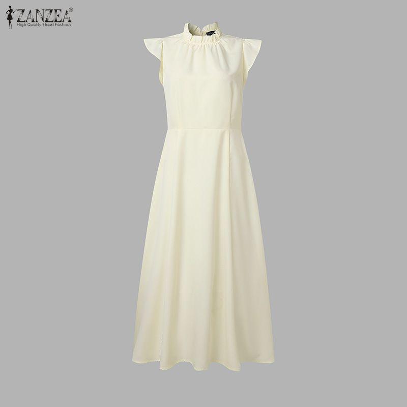 ZANZEA Women Stand Collar Summer Casual Short Sleeve Dress