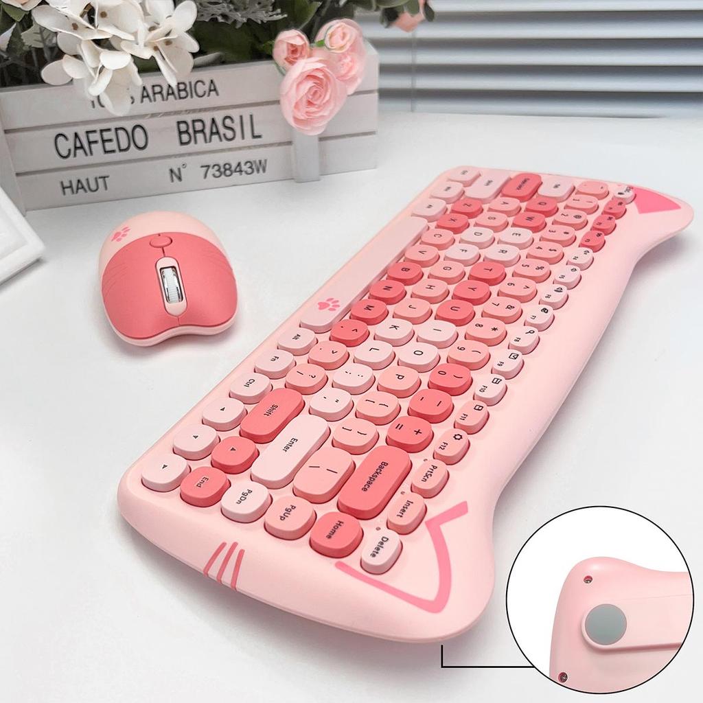 Mofii Cat 2,4g kabelloses Tastatur- und Maus-Set, süße Lippenstift-Punk-Tastaturen und Mäuse-Kombinationen für Laptop, PC, Home Office