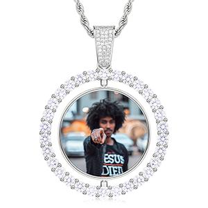 Sublimation Necklace Pendant Picture Charms Custom Hip Hop Round Photo Frame Blanks Sublimation Rotating Pendant