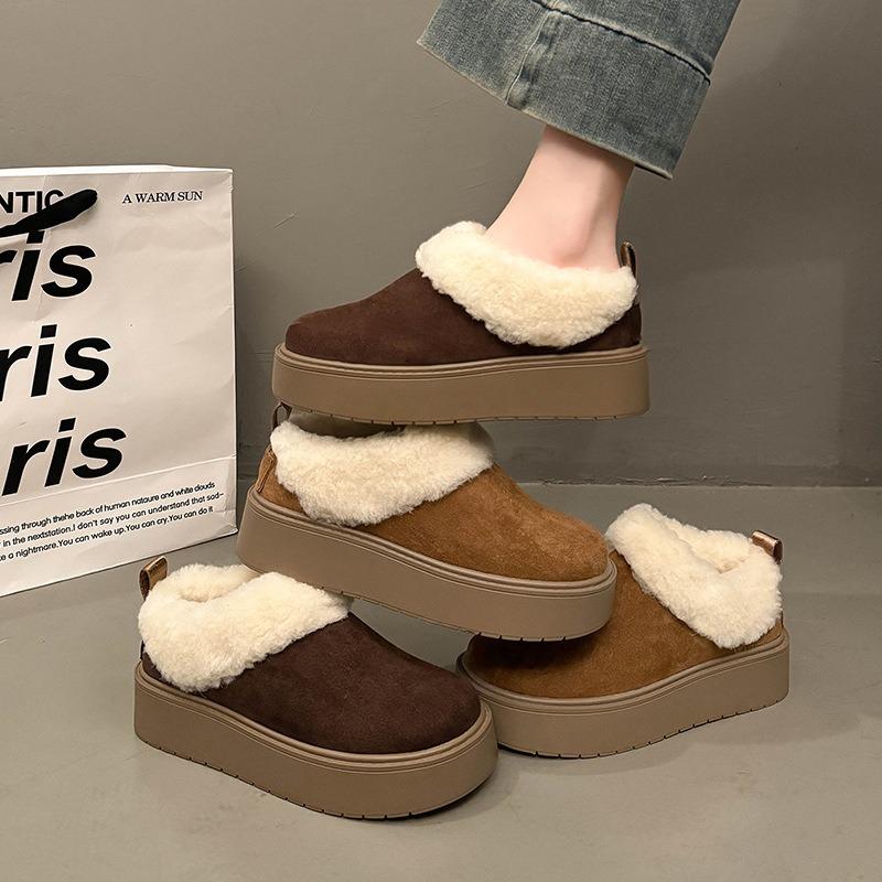 Height-increasing thick-soled snow boots for women's 2 new winter one-pedal piled and thickened fluffy casual warm cotton shoes