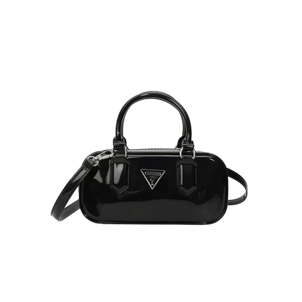 Women's 25th Anniversary Glossy Solid Color Bowling Handbag - Versatile Shoulder & Crossbody Bag