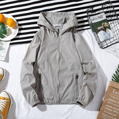 Men's Summer Long Sleeve Solid Color Thin Sun Protection Jacket Simple Hooded Breathable Jacket